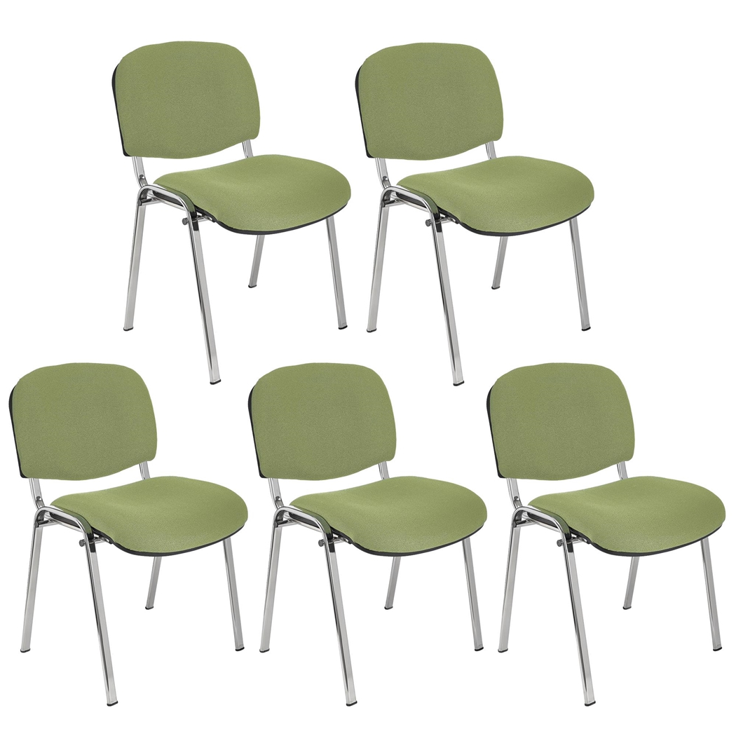 Sæt Med 5 Konferencestole MOBY BASE, Meget Praktiske, Fantastisk Pris, Grøn Farve Og Krombelagte Ben