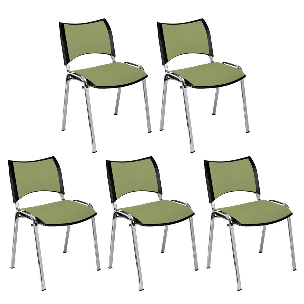 Sæt Med 5 Konferencestole ROMEL, Behageligt Polstret, Stabelbare, Krombelagte Ben, I Grønt Stof