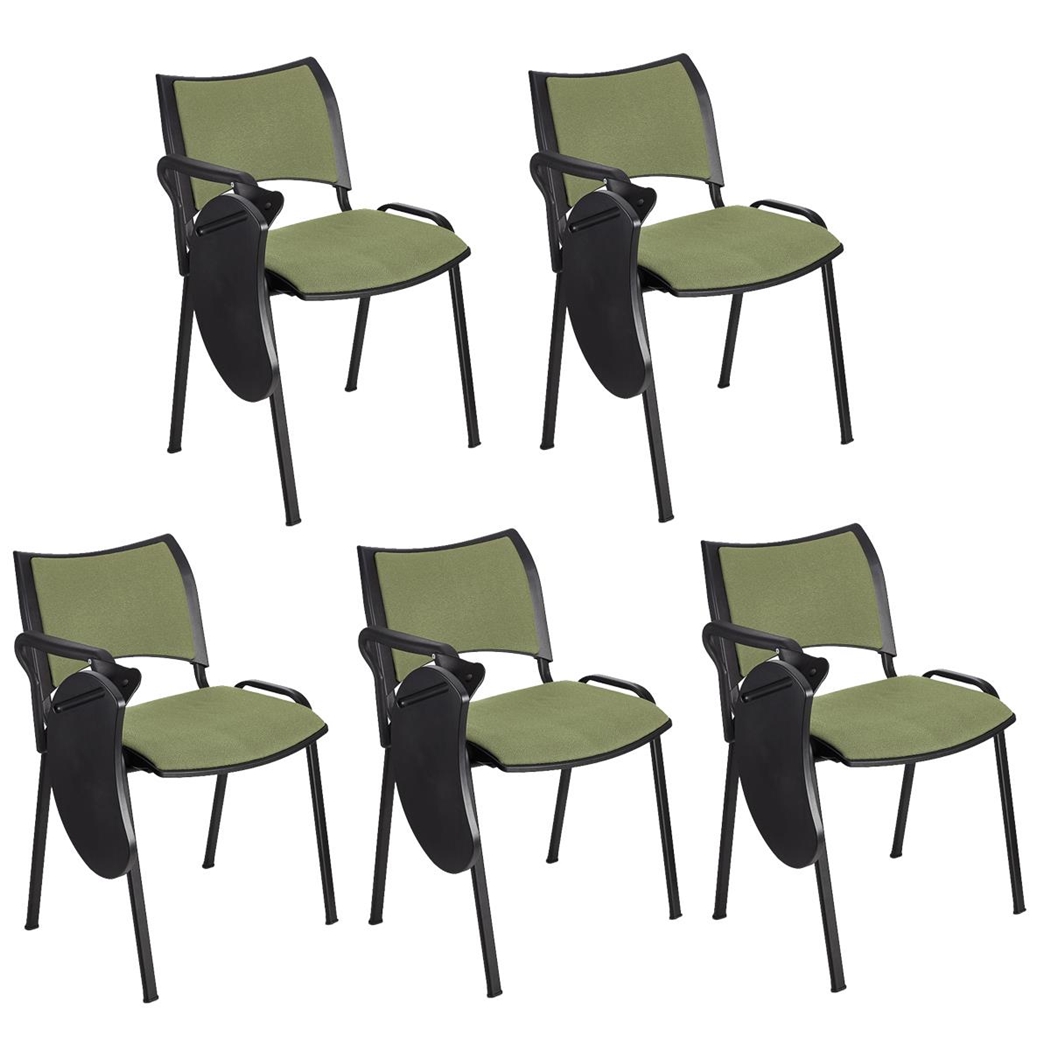 Sæt med 5 Konferencestole ROMEL MED BORD, Behageligt Polstrede, Stabelbare, Sorte Ben, I Grønt Stof