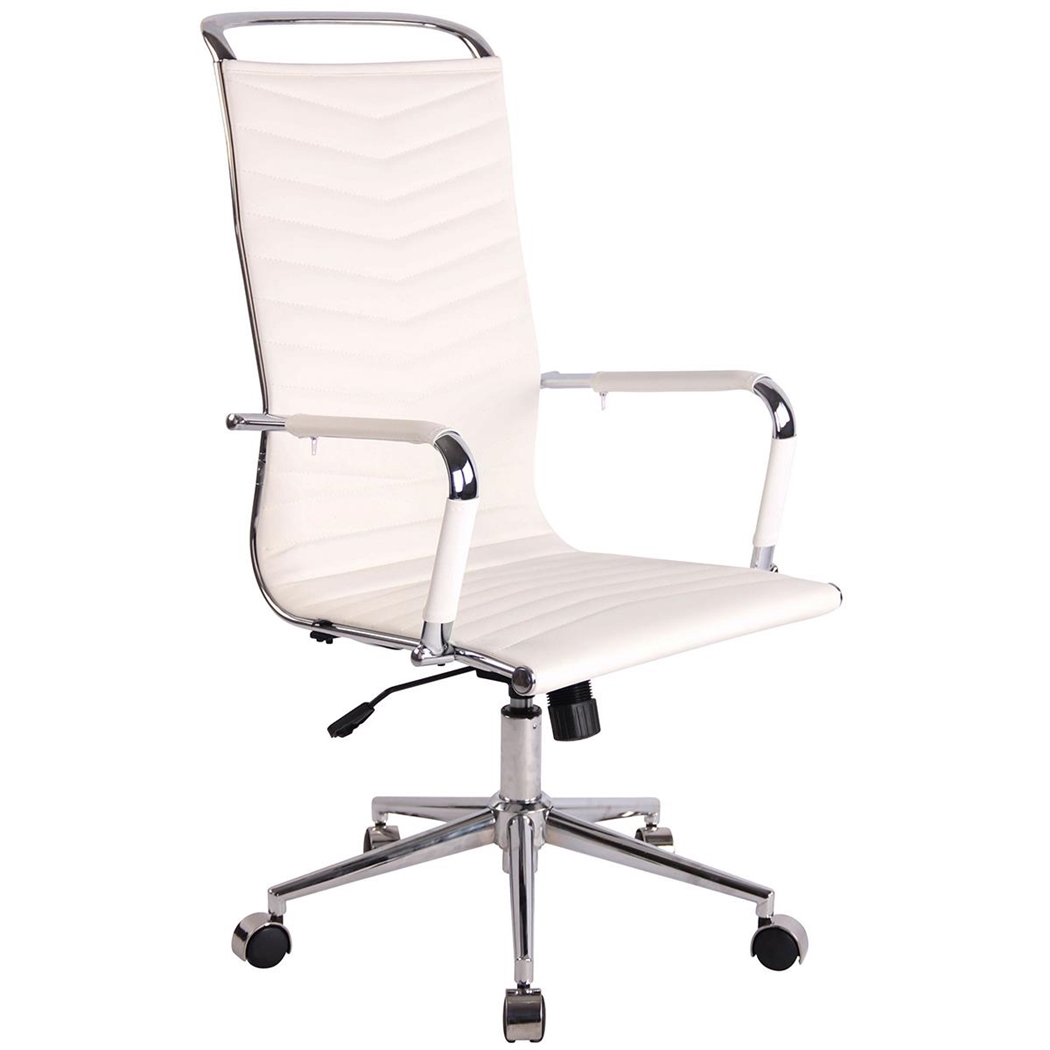 Kontorstol SIGRID, Elegant Design, Højt Ryglæn, I Hvid Læder
