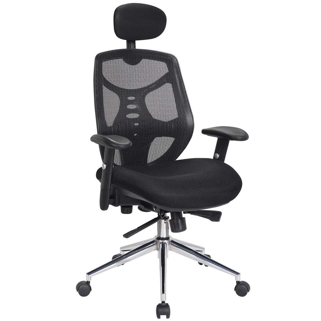 Ergonomisk Stol MANTRA, Nakkestøtte, Fantastisk Ryglæn, Justerbare Armlæn, Brug i 8 timer, Sort