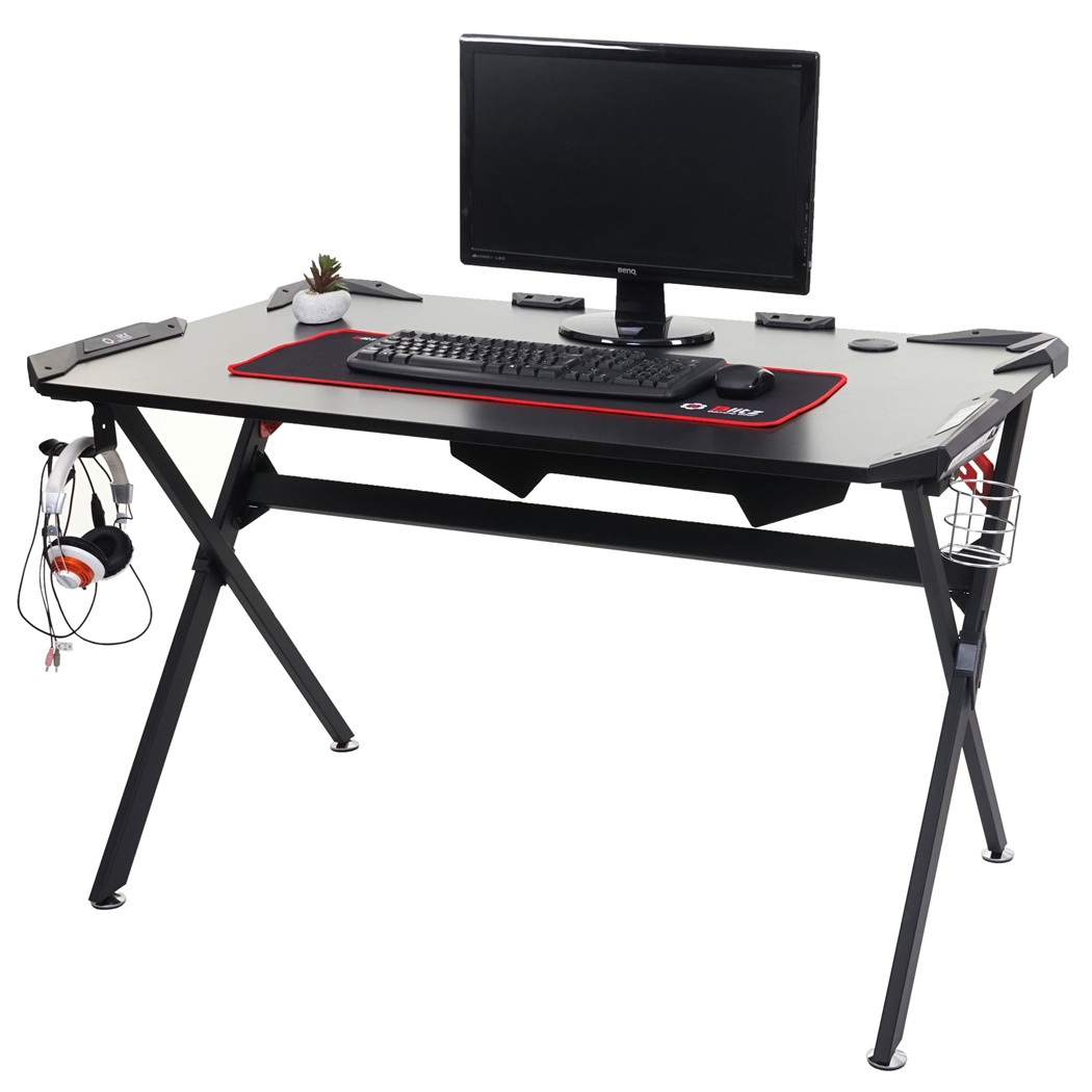 Gamingbord JEREMY, 130x76,5x78 cm, Metalstel, Træplade, Sort Farve