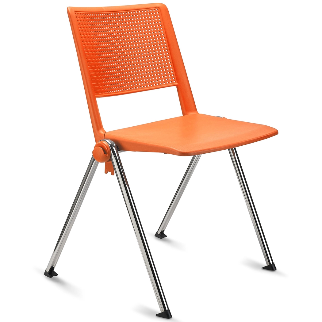 Konferencestol CARINA, Stabelbar, Tilslutningskroge, Krombelagte Ben og Orange Farve