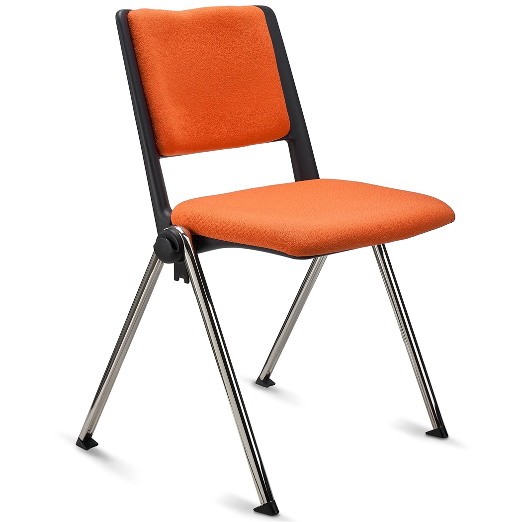 Konferencestol CARINA, Stabelbar, Tilslutningskroge, Krombelagte Ben og Orange Stof