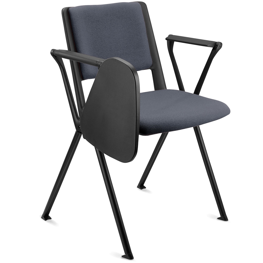 Konferencestol CARINA MED BORD, Stabelbar, Tilslutningskroge, Sorte Ben og Gråt Stof
