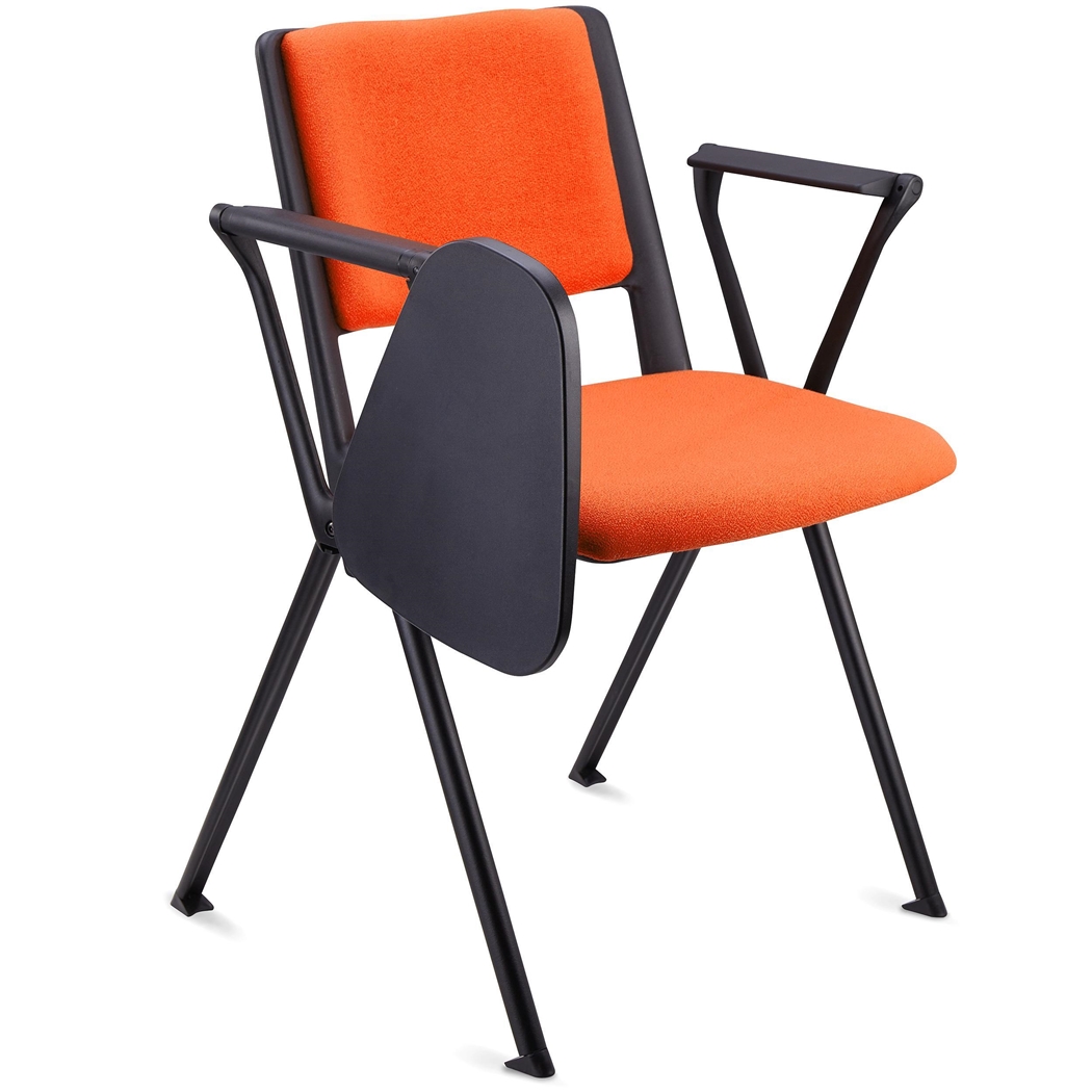 Konferencestol CARINA MED BORD, Stabelbar, Tilslutningskroge, Sorte Ben og Orange Stof