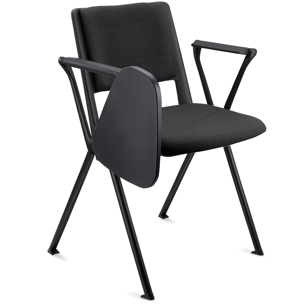 Konferencestol CARINA MED BORD, Stabelbar, Tilslutningskroge, Sorte Ben og Sort Stof