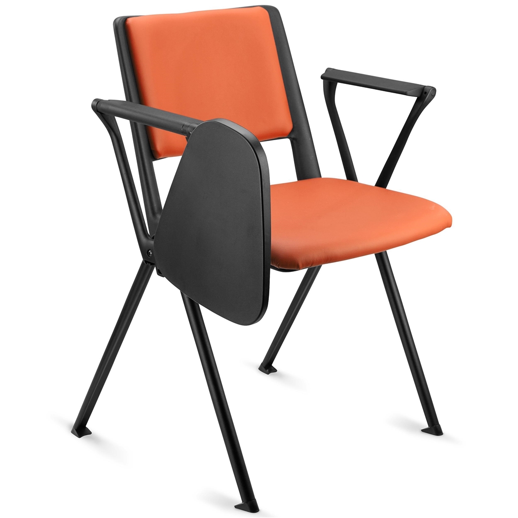 Konferencestol CARINA MED BORD, Stabelbar, Tilslutningskroge, Sorte Ben og Orange Læder
