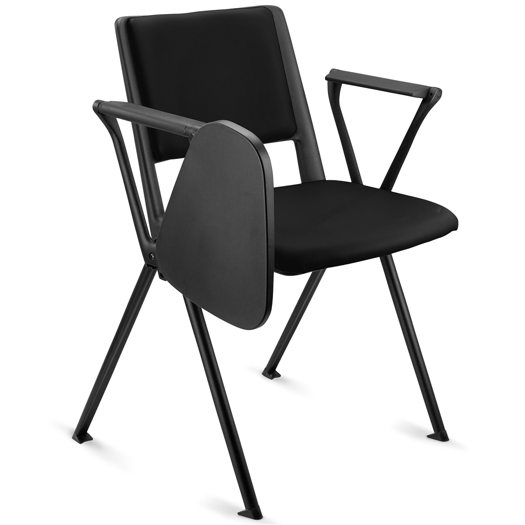 Konferencestol CARINA MED BORD, Stabelbar, Tilslutningskroge, Sorte Ben og Sort Læder