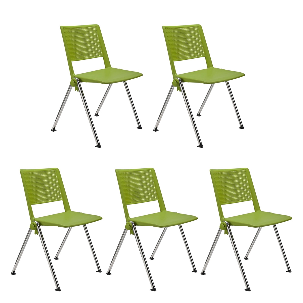 Sæt Med 5 Konferencestole CARINA, Stabelbare, Tilkoblingskroge, Krombelagte Ben, I Grøn
