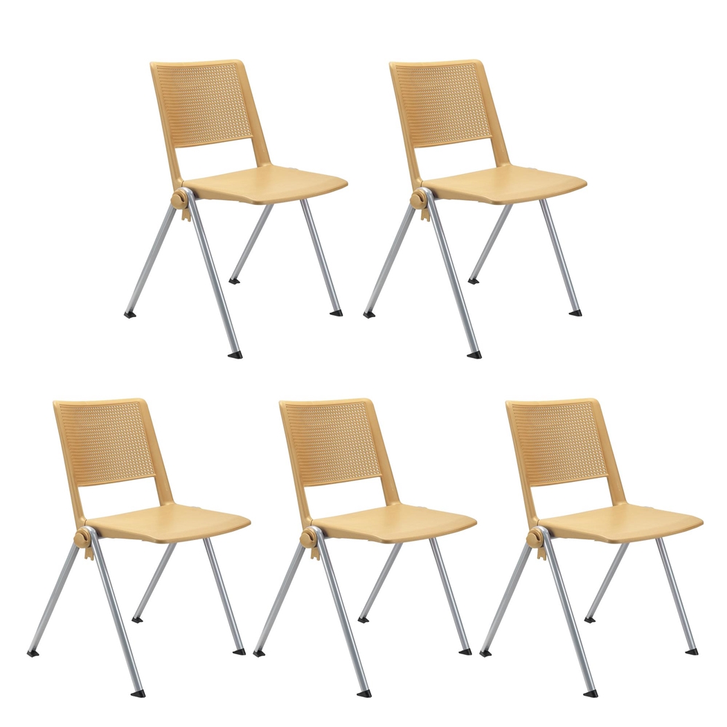 Sæt Med 5 Konferencestole CARINA, Stabelbare, Tilkoblingskroge, Grå Ben, I Cremefarve