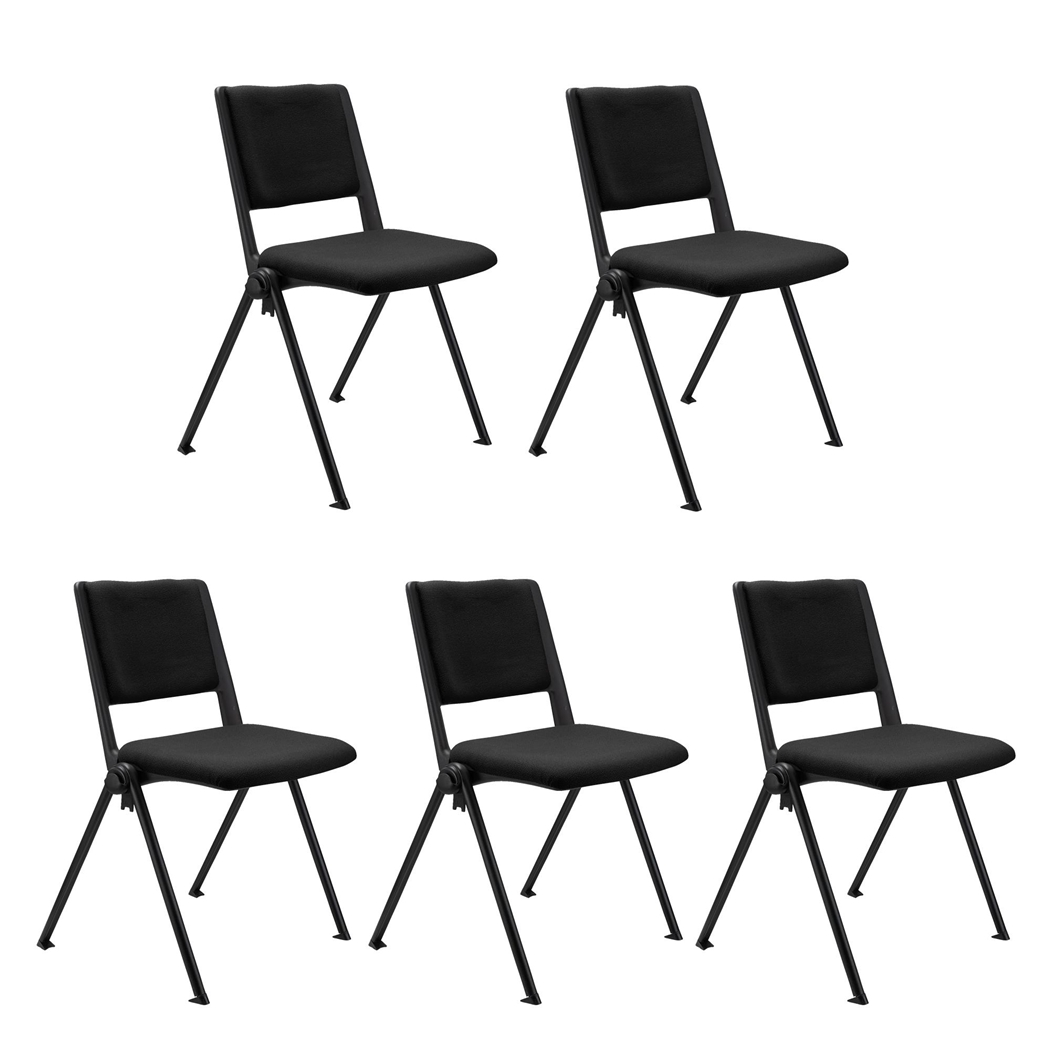 Sæt Med 5 Konferencestole CARINA, Stabelbare, Tilkoblingskroge, Sorte Ben, I Sort Stof