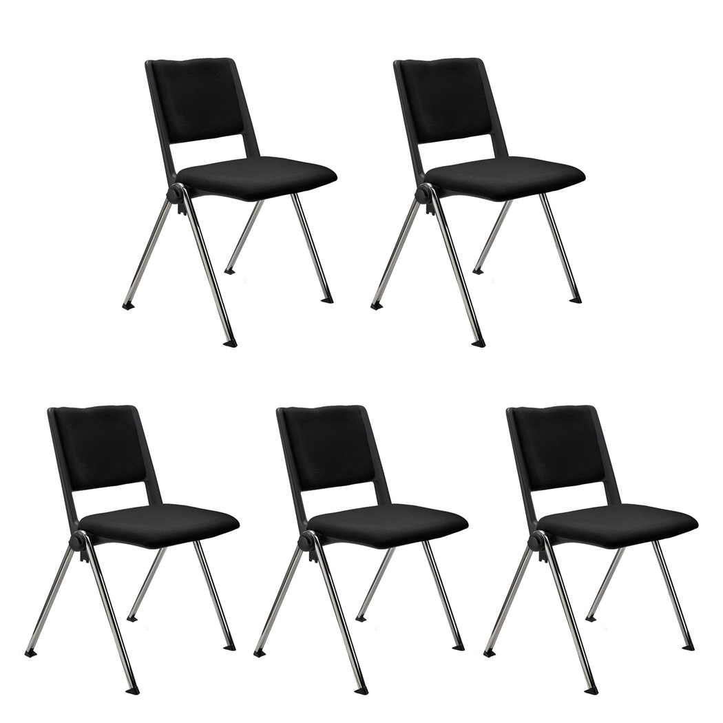 Sæt Med 5 Konferencestole CARINA, Stabelbare, Tilkoblingskroge, Krombelagte Ben, I Sort Stof