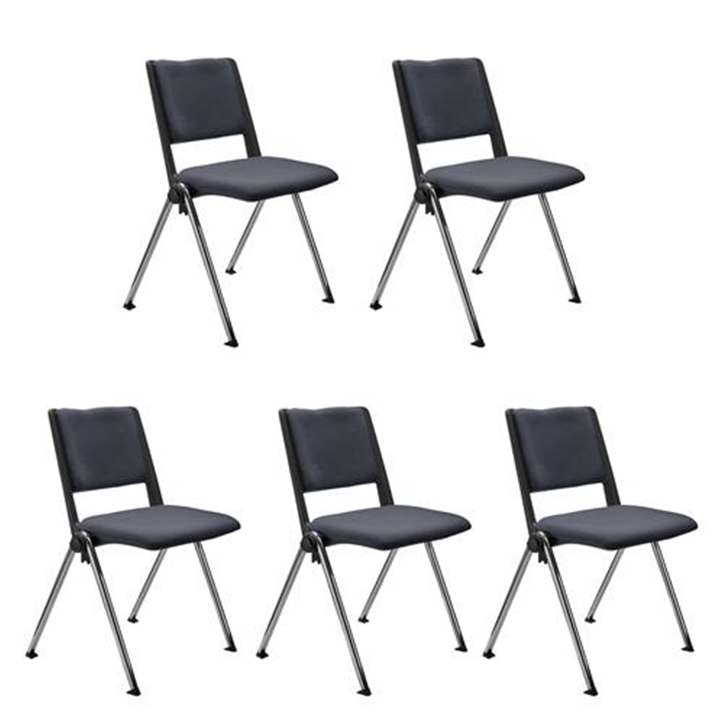 Sæt Med 5 Konferencestole CARINA, Stabelbare, Tilkoblingskroge, Krombelagte Ben, I Gråt Stof