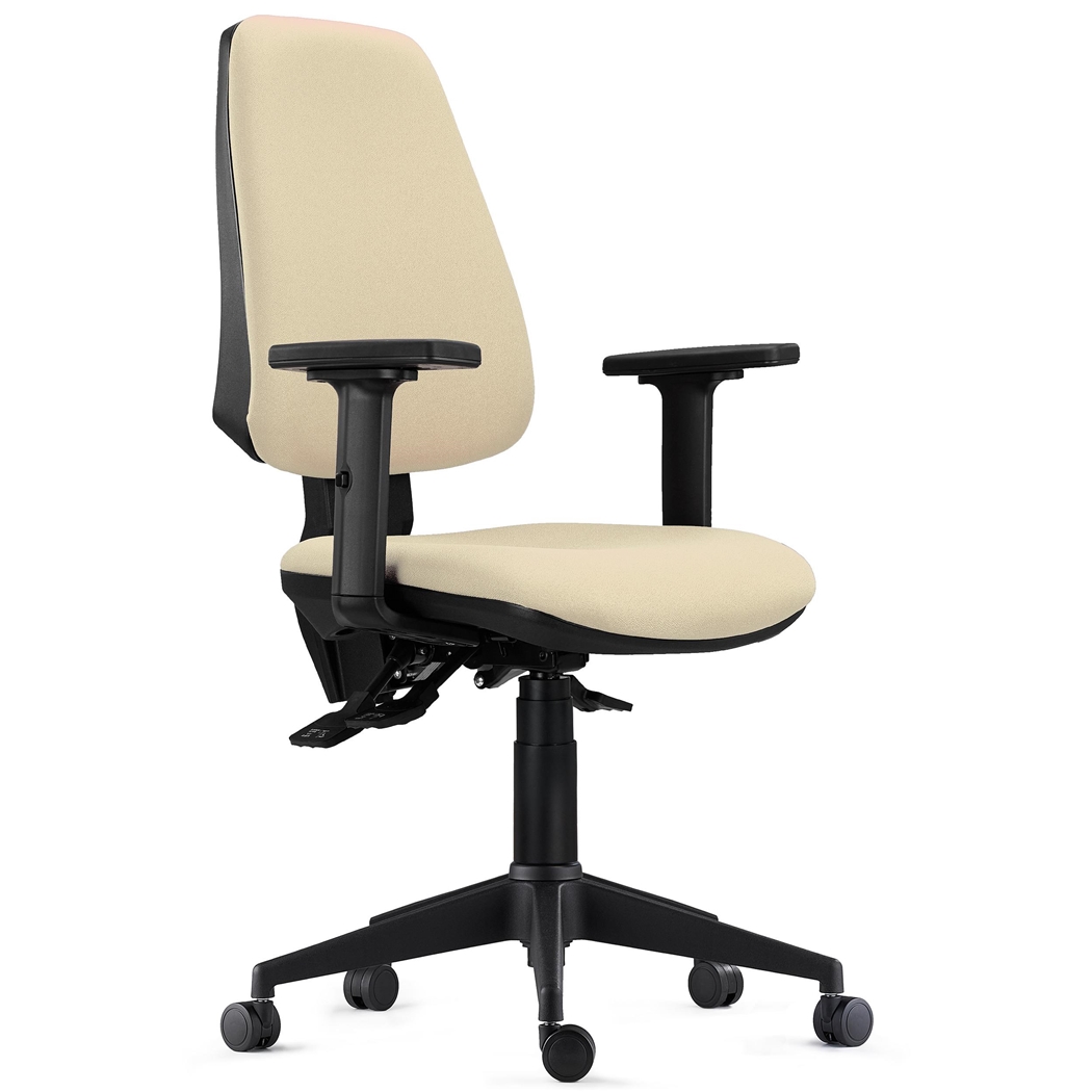 Ergonomisk Stol INDIANA PRO, Intensiv Brug 8H, Lænestol, 2D Armlæn, Cremefarvet Stof