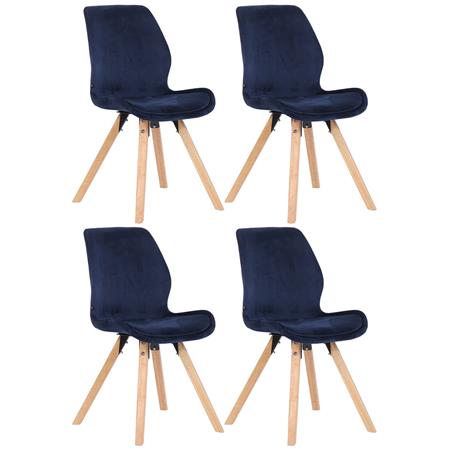 Sæt Med 4 Konferencestole KALI, Træstruktur, Betrukket Sæde, Blå Velour
