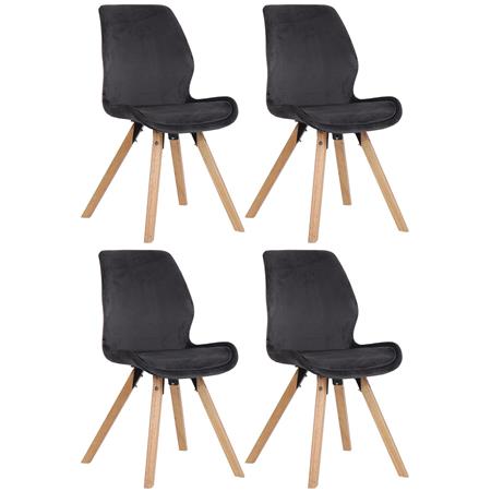 Sæt Med 4 Konferencestole KALI, Træstruktur, Betrukket Sæde, Mørkegrå Velour