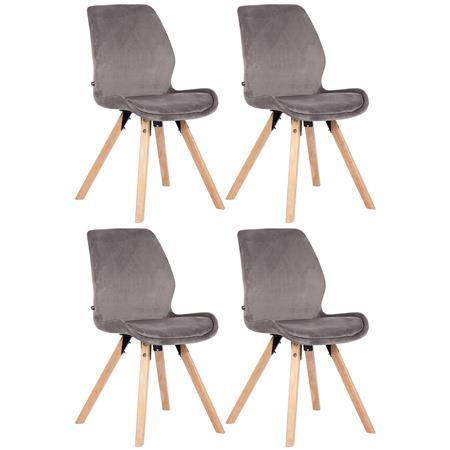 Sæt Med 4 Konferencestole KALI, Træstruktur, Betrukket Sæde, Lysegrå Velour