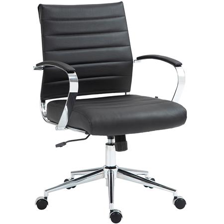 Kontorstol EVERY, Elegant Design, Metalstel, I Naturlæder, Sort Farve