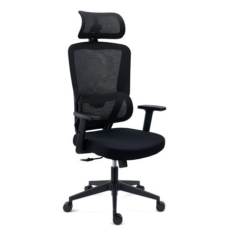 Ergonomisk Stol SUPRA, Nakkestøtte, Justerbar Lændestøtte, 8 Timers Anvendelse, Stof Og Net, Sort