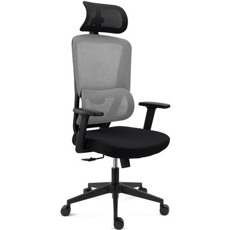 Ergonomisk Stol SUPRA, Nakkestøtte, Justerbar Lændestøtte, 8 Timers Anvendelse, Stof Og Net, Grå