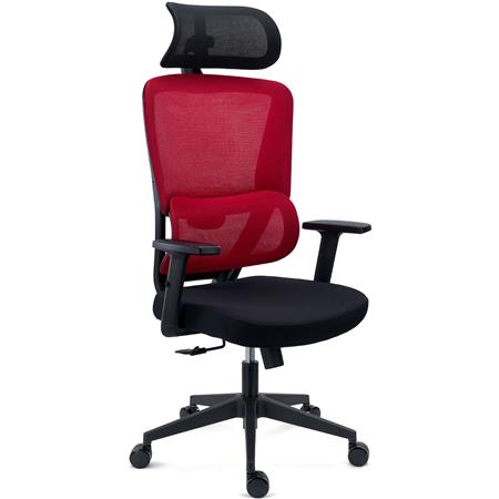Ergonomisk Stol SUPRA, Nakkestøtte, Justerbar Lændestøtte, 8 Timers Anvendelse, Stof Og Net, Rød