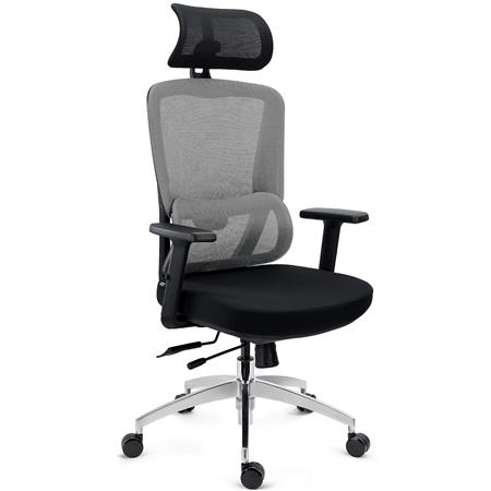 Ergonomisk Stol SUPRA MAX, Avancerede Indstillinger, Professionel Brug I 8 Timer, Åndbart Stof Og Net, Grå Farve