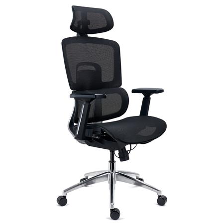 Ergonomisk Stol TITAN, Aluminiumsstel Og Base, Justerbar Sædedybde, 3D-Armlæn, Sort Farve