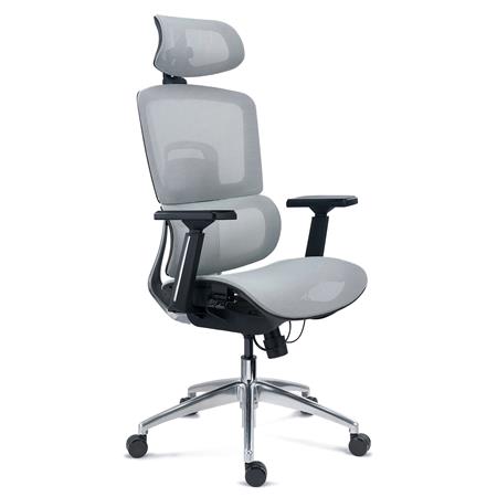 Ergonomisk Stol TITAN, Aluminiumsstel Og Base, Justerbar Sædedybde, 3D-Armlæn, Grå Farve