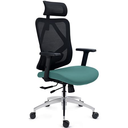 Ergonomisk Stol LONDON, Justerbar Lændestøtte, Justerbart Sæde, 3D-Armlæn, 8 Timers Brug, Grøn Farve