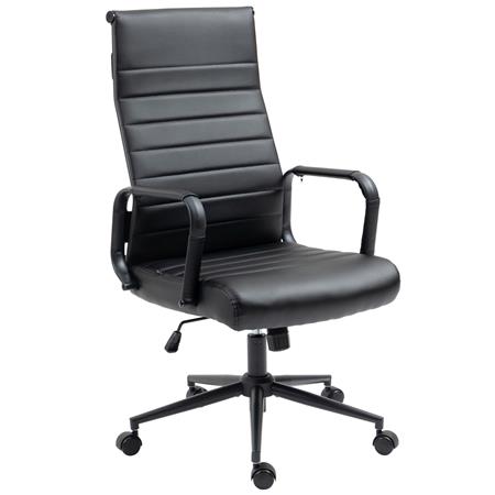 Kontorstol KOLMU, Sort Metalfod, Elegant Design Med Syninger, Sort Læder