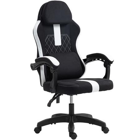 Gamingstol VENOM, Justerbar, Med Lænde- Og Nakkestøtte, I Hvid/Sort Stof
