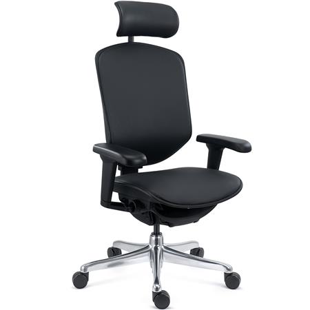 Ergonomisk Stol ENJOY, Komplet Justerbar, Professionel Kvalitet, Eksklusivt Design, I Sort Læder