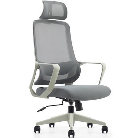 Kontorstol LUNA, Ergonomisk Design, Nakkestøtte, Lændestøtte, Grå Farve