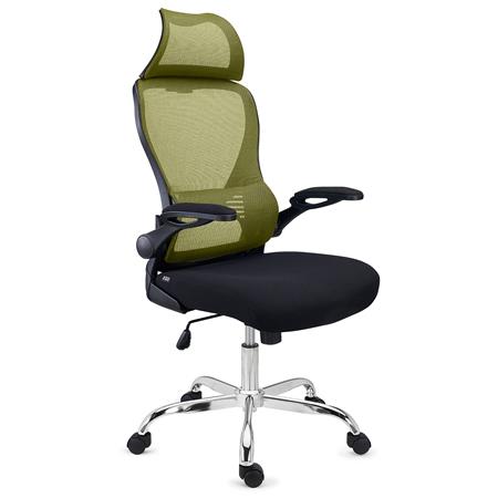 Kontorstol CORFU, Nakkestøtte, Foldbare Armlæn, Ergonomisk Design, I Grøn