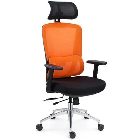 Ergonomisk Stol SUPRA MAX, Avancerede Indstillinger, Professionel Brug I 8 Timer, Åndbart Stof Og Net, Orange Farve