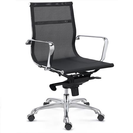Kontorstol DOMI, Lav Ryg, Krombelagt Metalstel, Elegant Design, I Sort Net