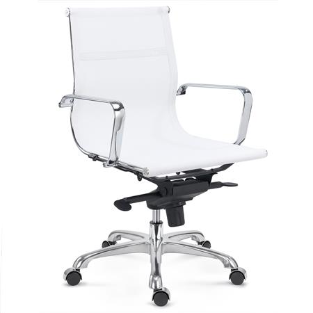 Kontorstol DOMI, Lav Ryg, Krombelagt Metalstel, Elegant Design, I Hvidt Net