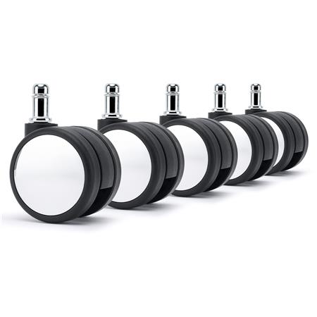 5x Plastikhjul til Kontorstole H2, 11 mm Stift / 50 mm Hjul, til Tæpper og Gulvtæpper, Sort/Hvid