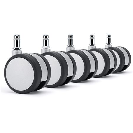 5-pak Plastikhjul til Kontorstole H6, 11 mm Stift / 60 mm Hjul, til Tæpper og Gulvtæpper, Universelle, Grå