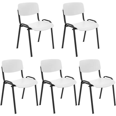 Sæt med 5 MILKA Konferencestole, Elegant, Alsidig og Stabelbar, Hvid med Sorte Ben