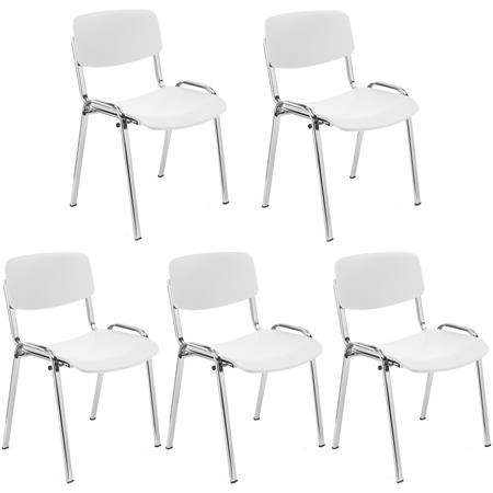 Sæt med 5 MILKA Konferencestole, Elegant, Alsidig og Stabelbar, Hvid med Forkromede Ben