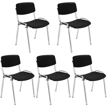 Sæt med 5 MILKA Konferencestole, Elegant, Alsidig og Stabelbar, Sort med Forkromede Ben
