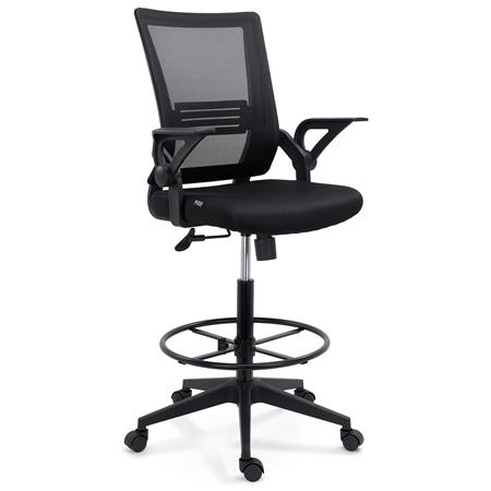 Arbejdskammel NODUS med Mesh Ryglæn, Vippefunktion og Klapbare Armlæn, Sort