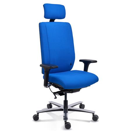 Ergonomisk Stol KRONOS, 24 Timers Brug, med 4D Armlæn og Synkronmekanisme, Fuldstændig Godkendt, Blå Stof