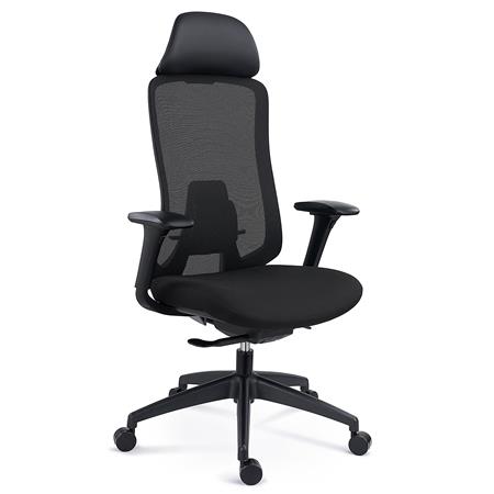 Ergonomisk Kontorstol FENIX med Nakkestøtte, Justerbar Lændestøtte, Brandhæmmende Stof, Sort