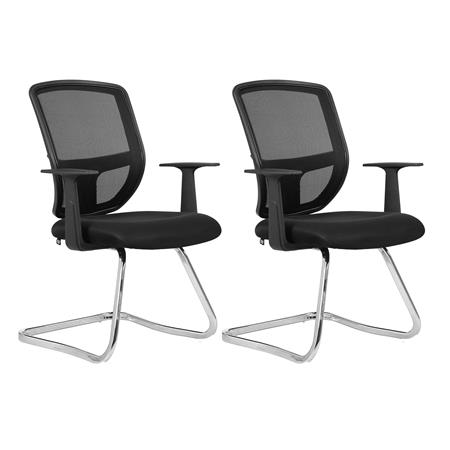 Sæt med 2 Ergonomisk Konferencestol DINAMIC V, med Metalstel, Åndbart Net, Polstret Sæde og Armlæn, Sort
