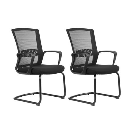 Sæt med 2 Ergonomisk Konferencestol IBIZA V med Åndbart Net, Polstret Sæde, Armlæn og Solidt Stålstel, Sort