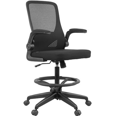 Arbejdskammel FOLD med Foldbart Ryglæn, Vippefunktion, Armlæn og Justerbar Fodstøtte, Sort