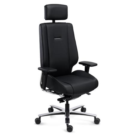 Ergonomisk Stol KRATOS, 24 Timers Brug, Maksimal Komfort og Holdbarhed, Fuldstændig Godkendt, Sort ægte læder